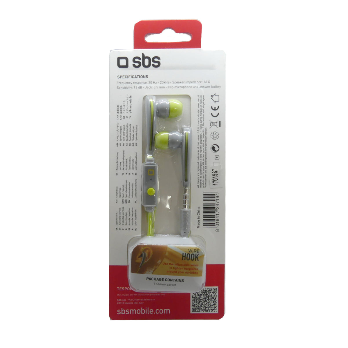 SBS Sport earset stereo Jack 3.5mm 47194