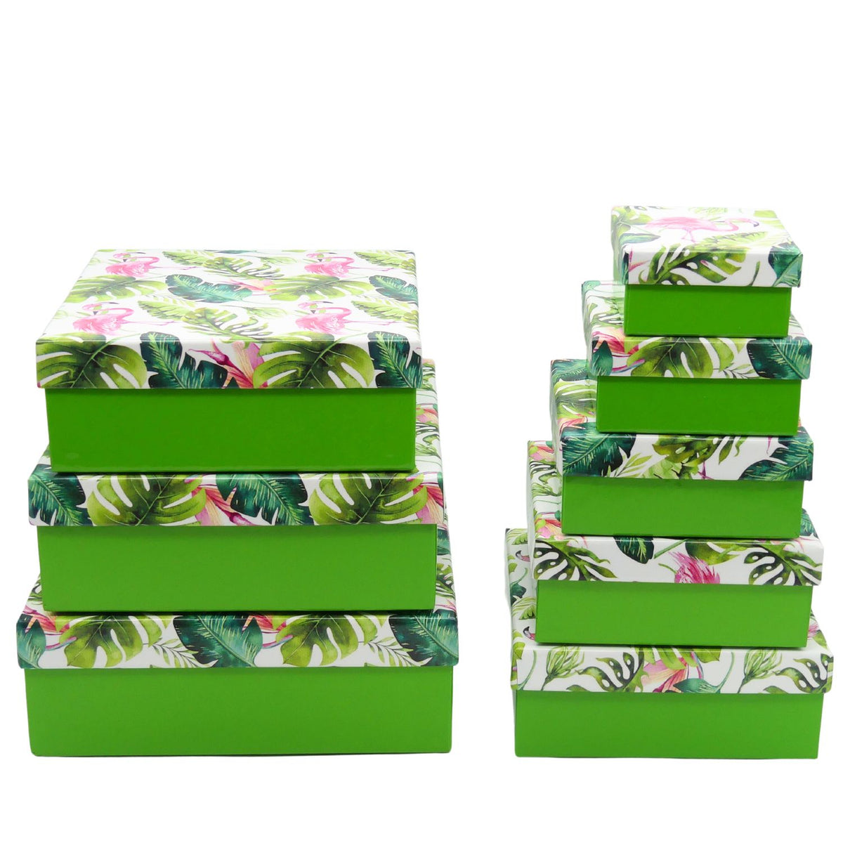 Geschenkkartonage Flamingos mit Blätter