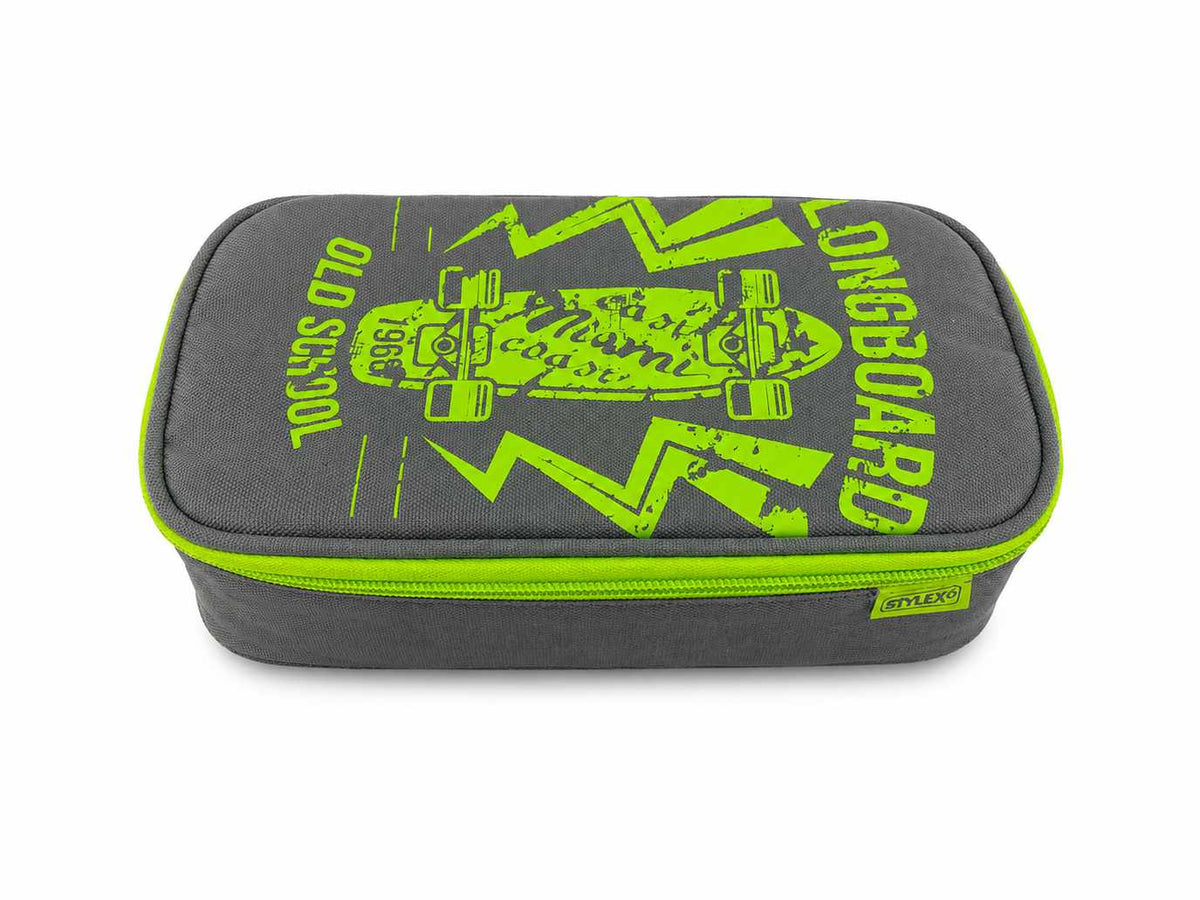 STYLEX Faulenzer / Federmäppchen – Longboard-Design In Grau/Neongrün