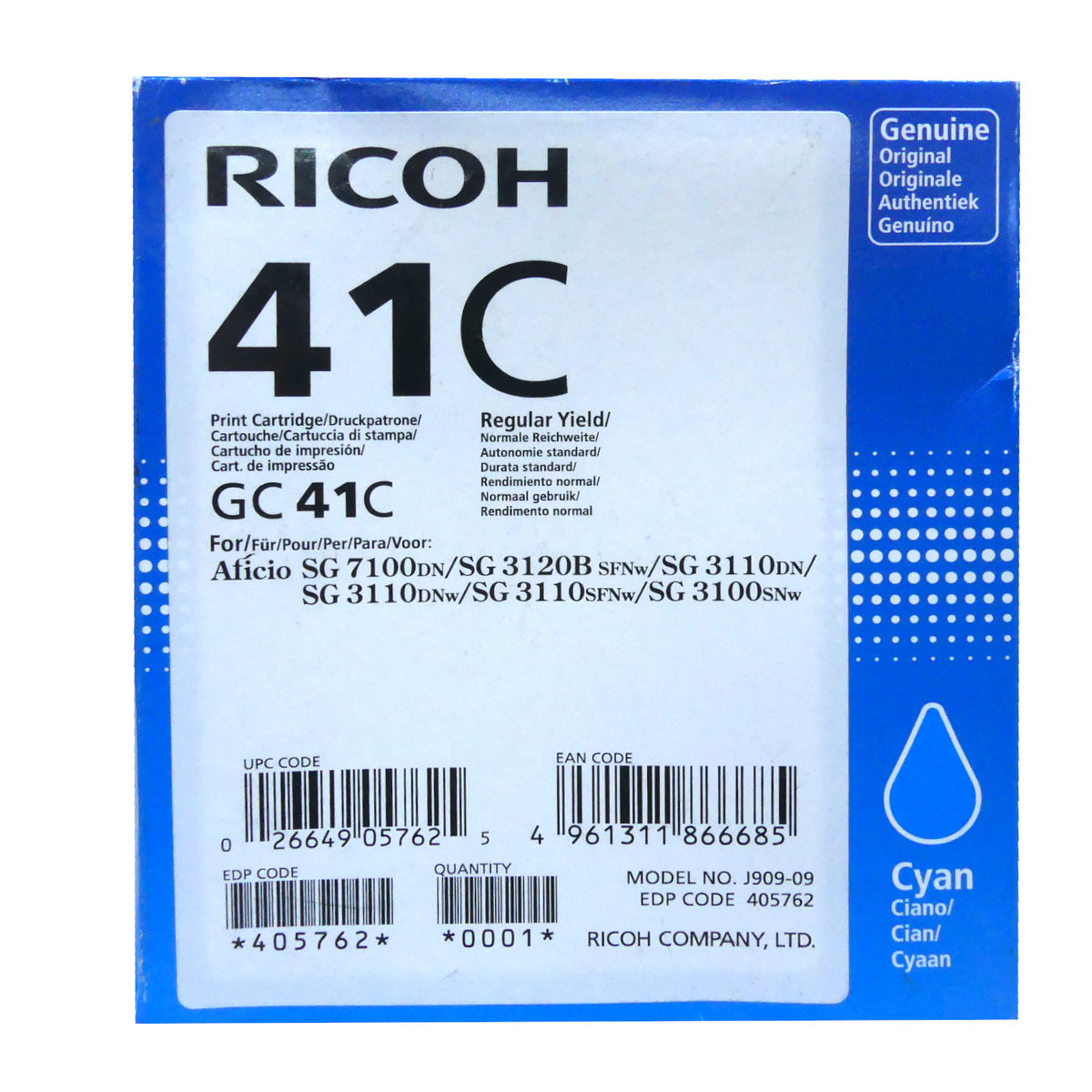 Ricoh 405762 Tintenpatrone in Farbe cyan