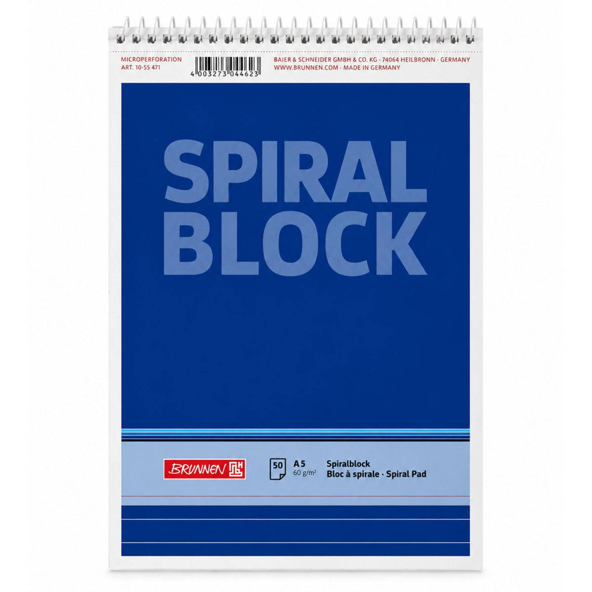 BRUNNEN Spiralblock DIN A5 – Liniert – 50 Blatt – 60 G/m²
