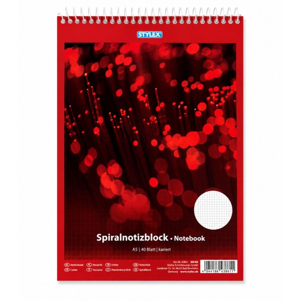 64463_STYLEX_Spiralnotizblock_DIN_A5_–_kariert_–_40_Blatt_–_Kopfspirale