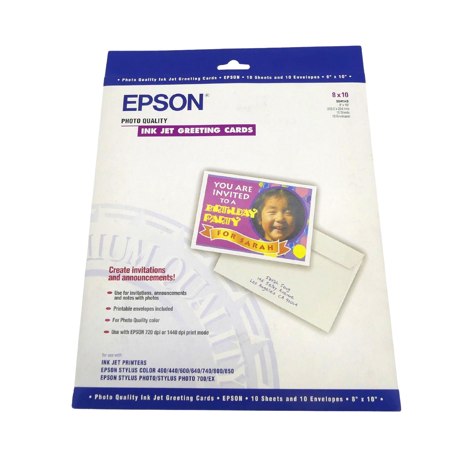 Epson INK JET GREETING CARDS S041149 203,2mm x 254mm 10 Blatt 