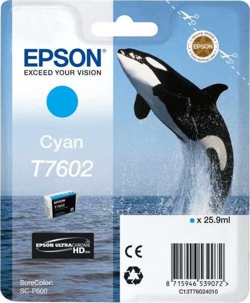 Original Epson Tinten Patrone T7602 cyan für SureColor SC-P 600