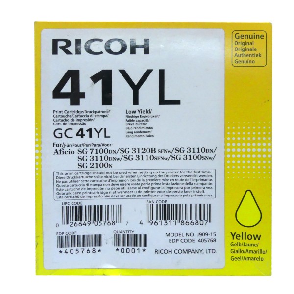 Original Ricoh Gel Patrone GC-41YL gelb für Aficio SG 2100 3100 3110 3120