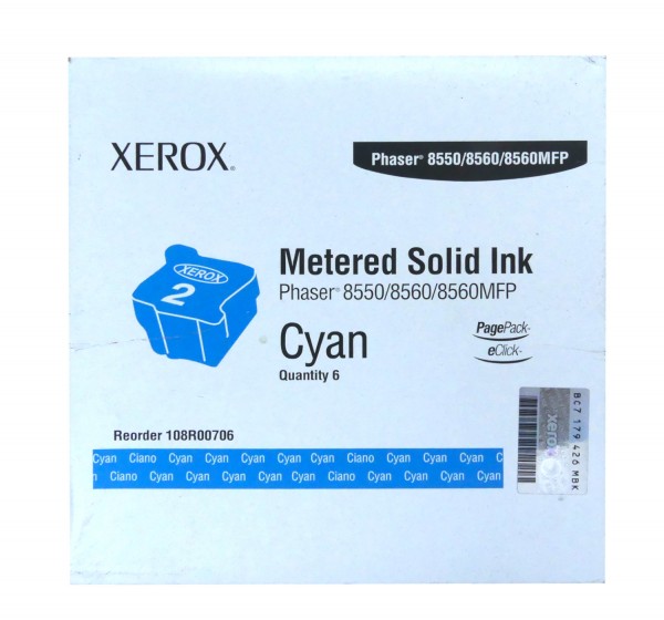 Original Xerox Festtinte 108R00706 cyan für Phaser 8550 8560 - 6 Stix