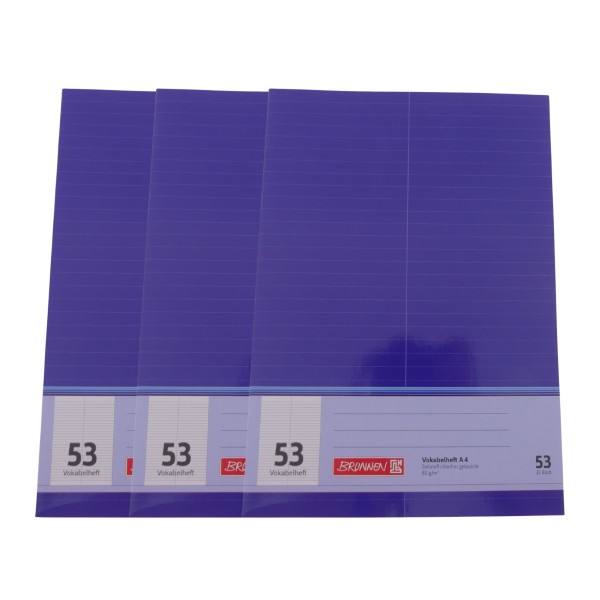 64234_3x_BRUNNEN_Vokabelheft_A4_–_Lineatur_53,_32_Blatt_blau