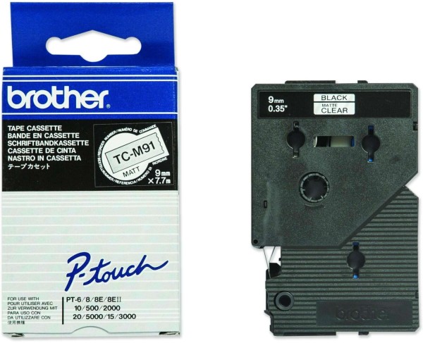 61899_Original_Brother_P-Touch_Band_TC-M91_schwarz_auf_transparent_matt_9mm/7,7_m_laminiert_für_P-Touch_8e_500_2000_3000_5000