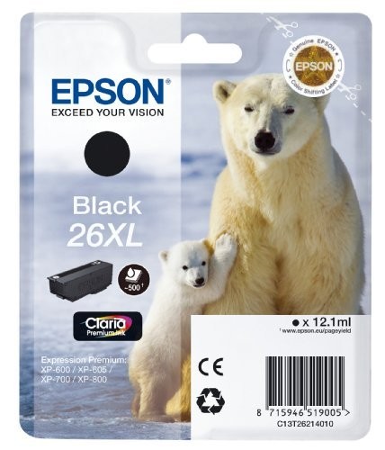 Original Epson Tinten Patrone 26 XL schwarz für Expression 600 605 700 800
