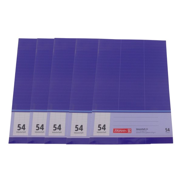 64235_5x_BRUNNEN_Vokabelheft_A4_–_Lineatur_54,_32_Blatt_blau