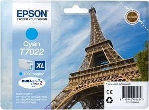 Original Epson Tinten Patrone T7022 XL cyan für WorkForce 4015 4025 4515 4525