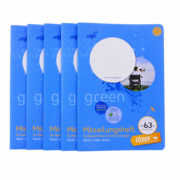 64226_URSUS_Green_Mitteilungshefte_DIN_A5_–_5er_Pack_–_12_Blatt_–_80_g/m²_–_Schulhefte_für_Mitteilungen_und_Nachrichten