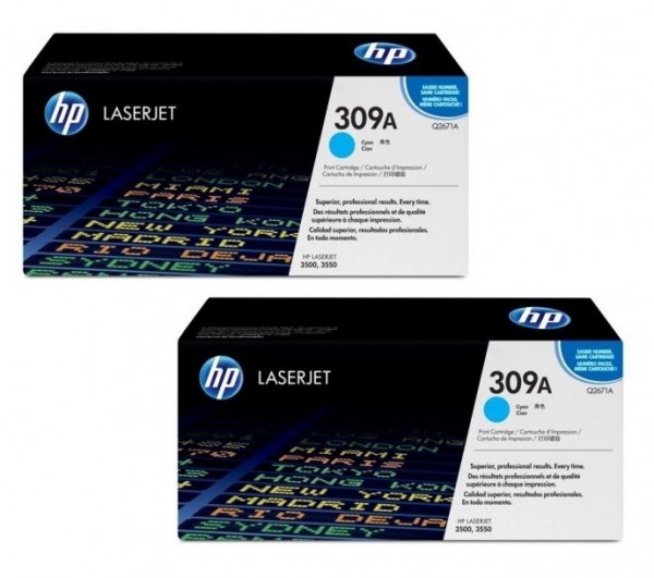 2x Original HP Toner 309A Q2671A cyan für LaserJet 3500 3550 NEU umverpackt