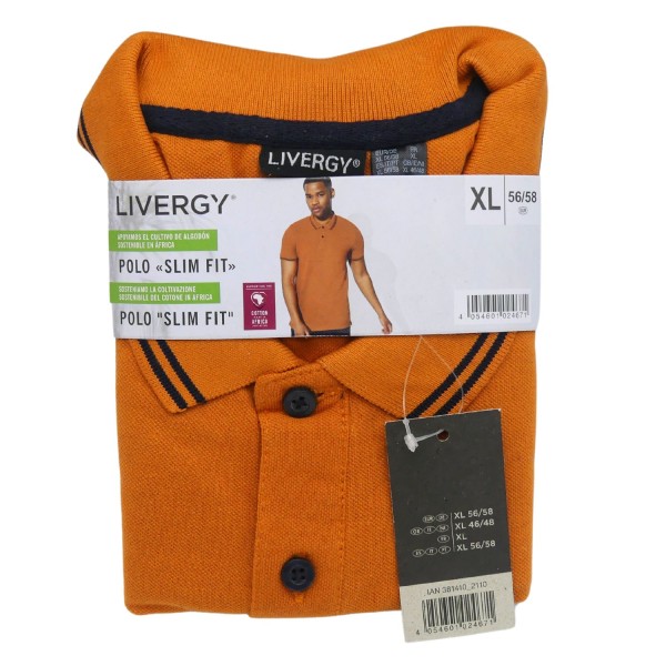 56062_Livergy_Polo_Slim_Fit_orange_XL_(56/58)_schmale_Passform_Baumwolle_kurzärmelig