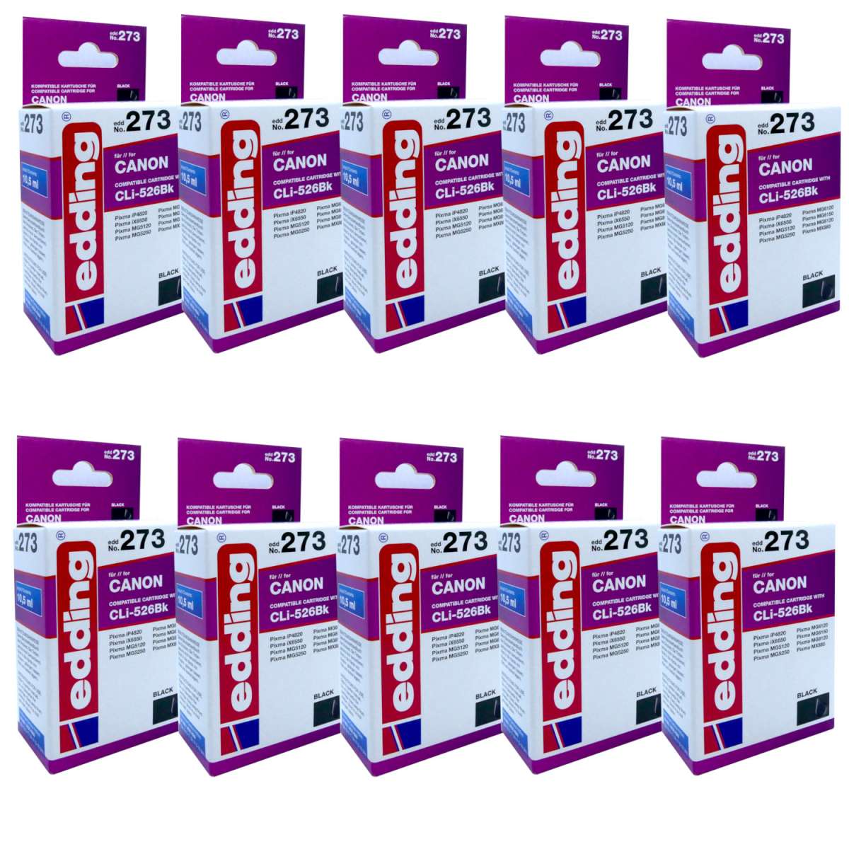10x Original Edding Tinte Patrone 273 für Canon CLI-526BK ...
