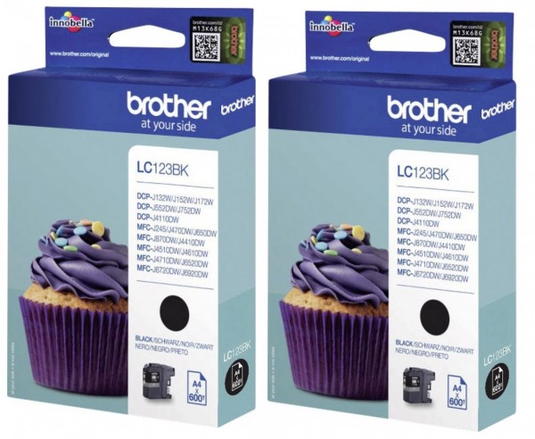 2x Original Brother Tinte Patrone LC-123BK DCP-J132W J152W J552DW J752DW J4110DW