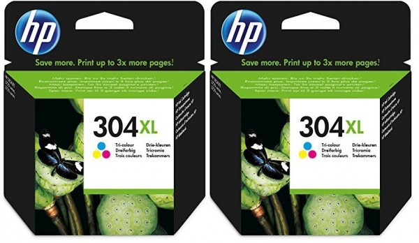 2 x Original HP 304 XL Tinte Patronen farbig DESKJET 3720 3730 3732 3733 MHD