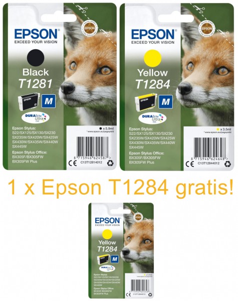 2x Original Epson T1281 T1284 STYLUS Tinten Patronen BX305F BX305FW SX125 SX130 SX230W SX235W